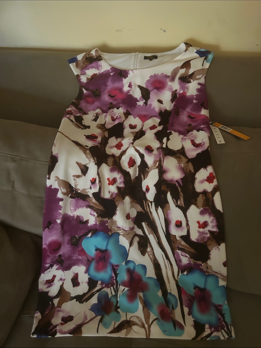 Floral Sleeveless Shift Dress in Purple, Teal & White